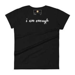 i am enough Short Sleeve Fit Tee Women's - Black/White Letters (S-2XL)