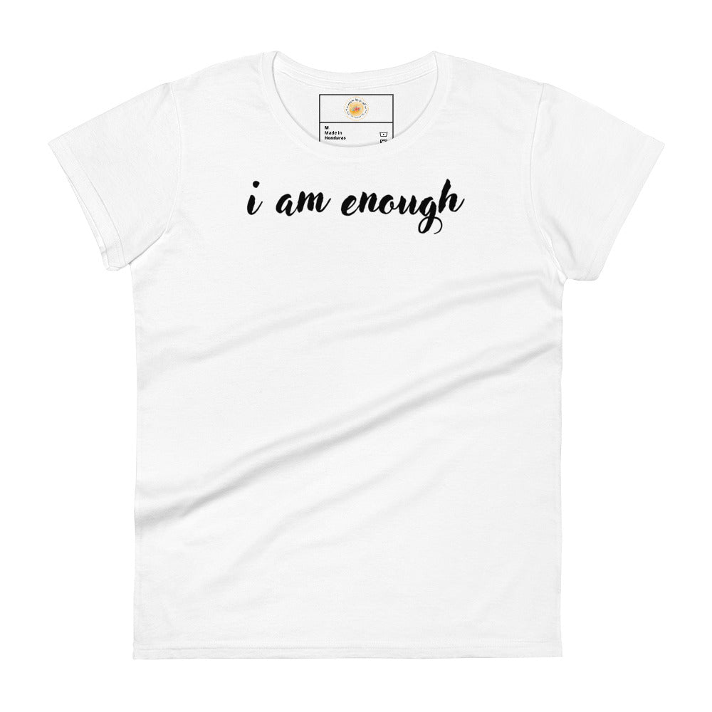 i am enough Short Sleeve Fit Tee Women's - White/Black Letters (S-2XL)