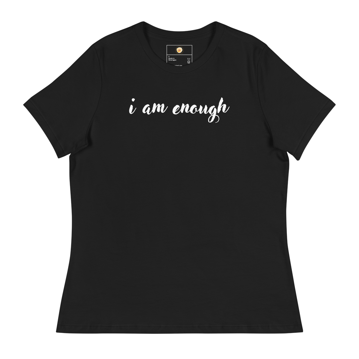 i am enough Short Sleeve Women's Relaxed T-Shirt - Black/White Letters (S-3XL)