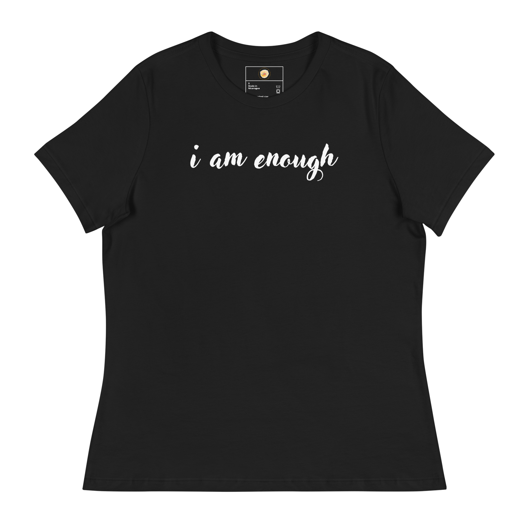 i am enough Short Sleeve Women's Relaxed T-Shirt - Black/White Letters (S-3XL)