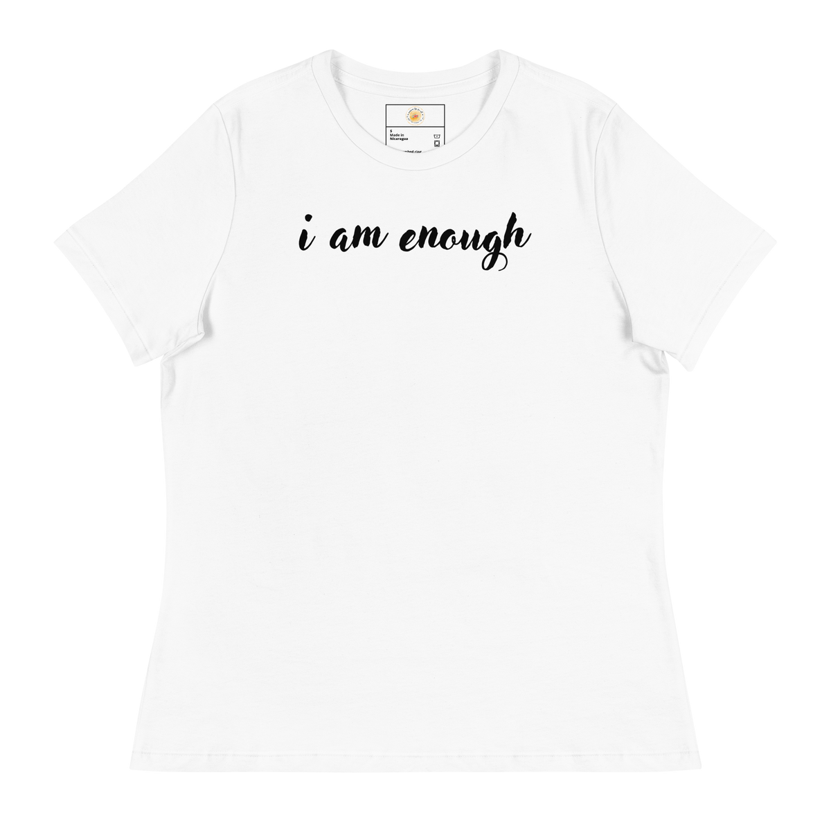 i am enough Short Sleeve Women's Relaxed T-Shirt - White/Black Letters (S-3XL)