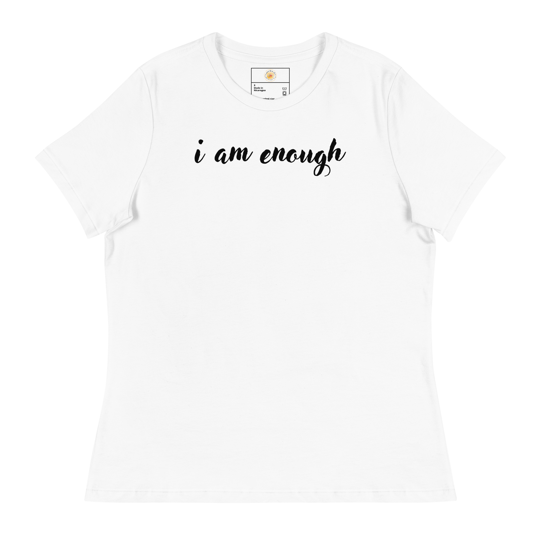 i am enough Short Sleeve Women's Relaxed T-Shirt - White/Black Letters (S-3XL)